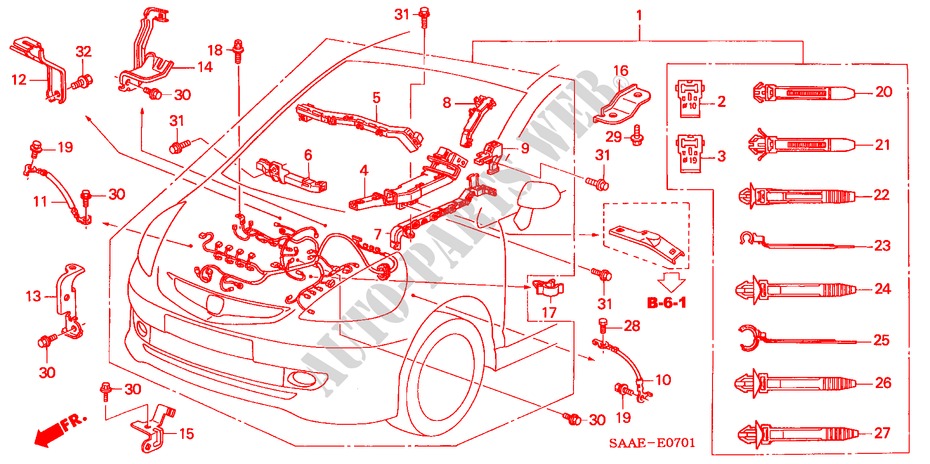 ENGINE WIRE HARNESS (RH) for Honda JAZZ 1.4 SE       SPORT 5 Doors full automatic 2005