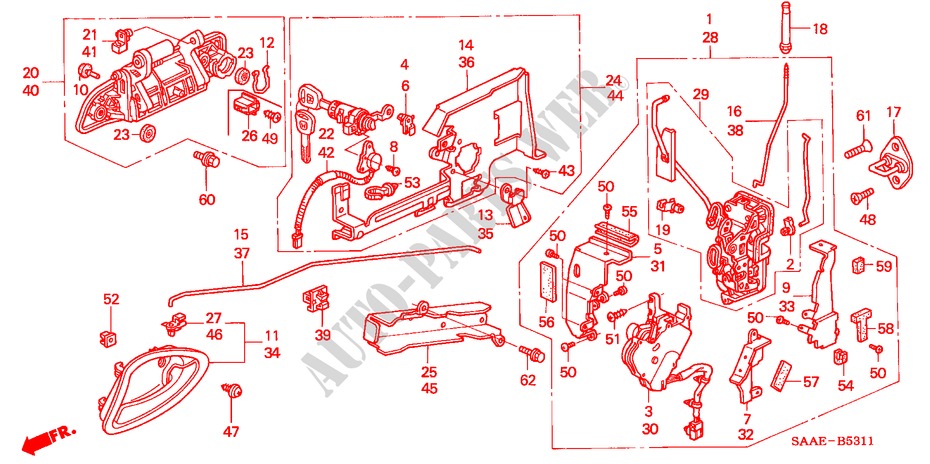 FRONT DOOR LOCKS/ OUTER HANDLE (2) for Honda JAZZ 1.2 E 5 Doors 5 speed manual 2005