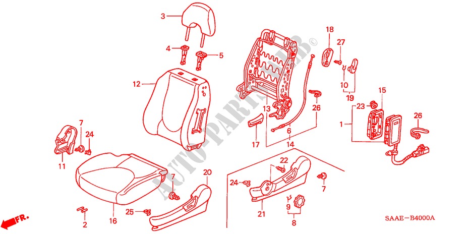 FRONT SEAT (L.) for Honda JAZZ 1.2 E 5 Doors 5 speed manual 2005