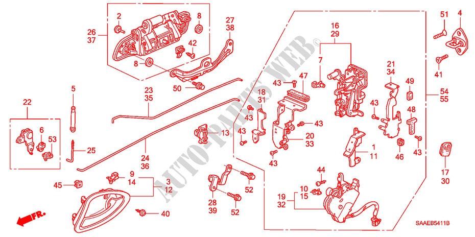 REAR DOOR LOCKS/ OUTER HANDLE (2) for Honda JAZZ 1.2 E 5 Doors 5 speed manual 2005