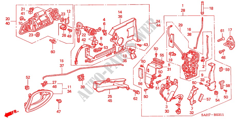 FRONT DOOR LOCKS/ OUTER HANDLE (2) for Honda JAZZ S4SES 5 Doors 5 speed manual 2006