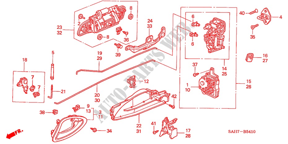 REAR DOOR LOCKS/ OUTER HANDLE (1) for Honda JAZZ 1.4 ES 5 Doors 5 speed manual 2006