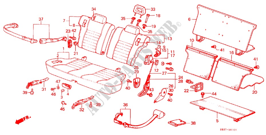 REAR SEAT/SEATBELT (2D) (2) for Honda CIVIC DX 3 Doors 5 speed manual 1985