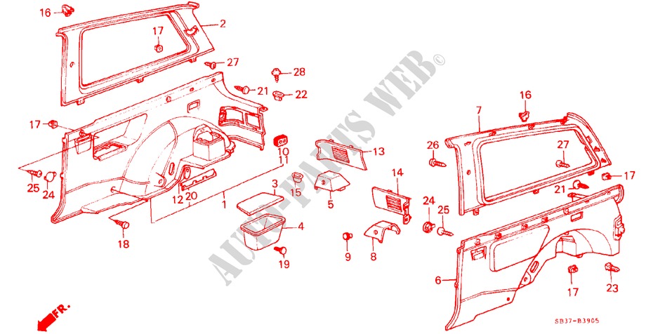 REAR SIDE LINING (2D) for Honda CIVIC GL 3 Doors 5 speed manual 1985