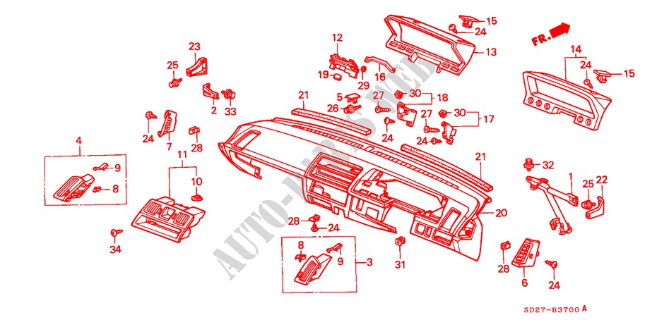 INSTRUMENT PANEL (RH) for Honda INTEGRA SX 16 3 Doors 5 speed manual 1986