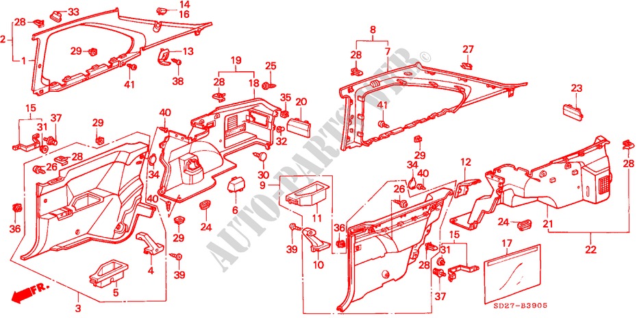 SIDE LINING (3D) for Honda INTEGRA SX 16 3 Doors 5 speed manual 1986