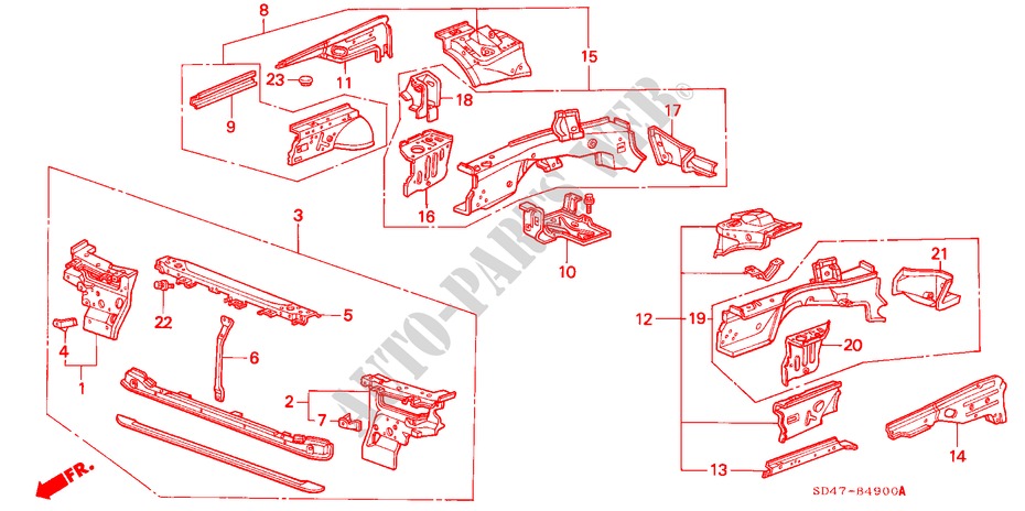 BODY STRUCTURE COMPONENTS (1) for Honda LEGEND V6 2.7I 4 Doors 4 speed automatic 1988