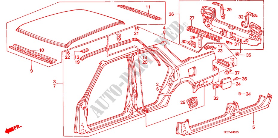 BODY STRUCTURE COMPONENTS (4)(4D) for Honda ACCORD EX 4 Doors 5 speed manual 1986