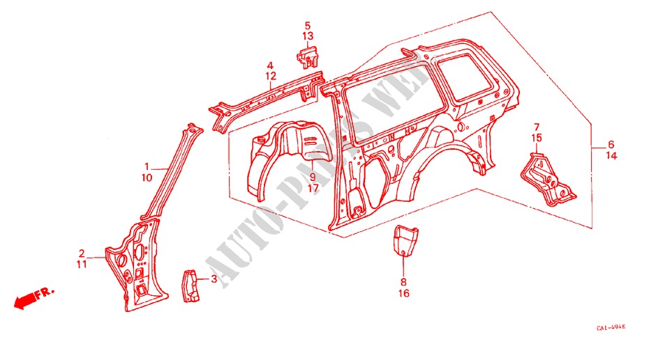 BODY STRUCTURE COMPONENTS (5)(2D) for Honda ACCORD EX 3 Doors 4 speed automatic 1986