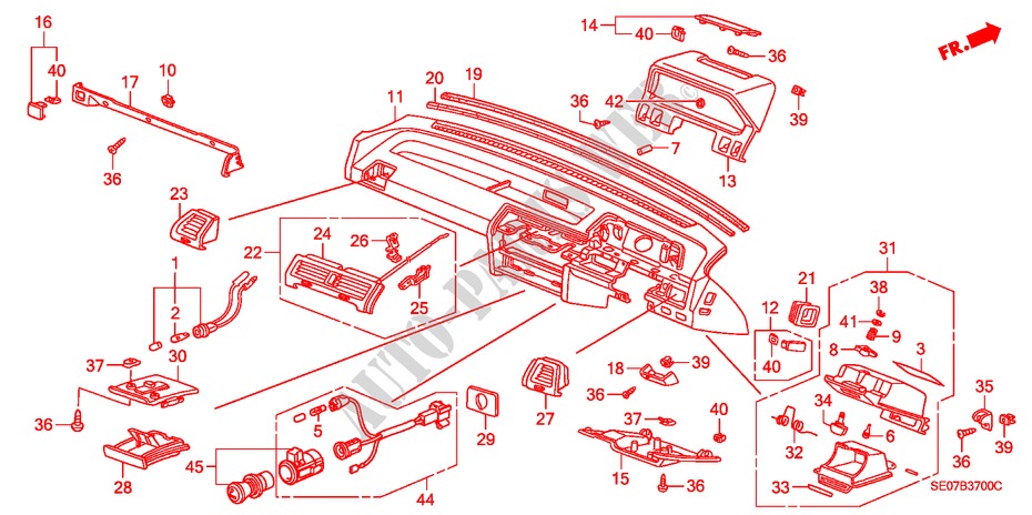 INSTRUMENT PANEL (RH) for Honda ACCORD EX-2.0I 3 Doors 5 speed manual 1986