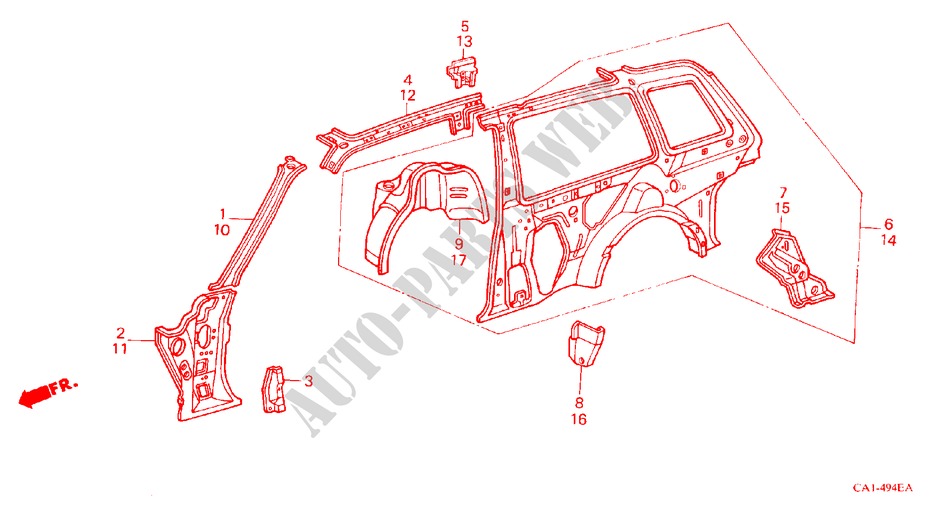 BODY STRUCTURE COMPONENTS (5)(2D) for Honda ACCORD EX-2.0I 3 Doors 5 speed manual 1987