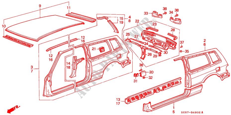 BODY STRUCTURE COMPONENTS (3)(2D) for Honda ACCORD EX-2.0I 3 Doors 4 speed automatic 1989