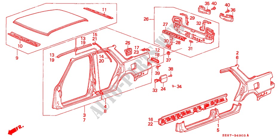 BODY STRUCTURE COMPONENTS (4)(4D) for Honda ACCORD 2.0I-16 4 Doors 5 speed manual 1989
