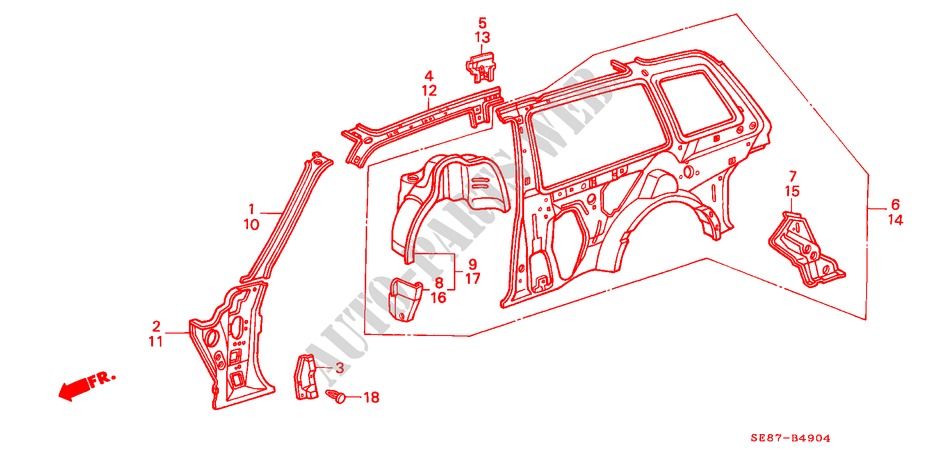 BODY STRUCTURE COMPONENTS (5)(2D) for Honda ACCORD EX-2.0I 3 Doors 4 speed automatic 1989