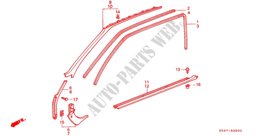 OPENING TRIM (2D) for Honda ACCORD EX-2.0I 3 Doors 4 speed automatic 1989
