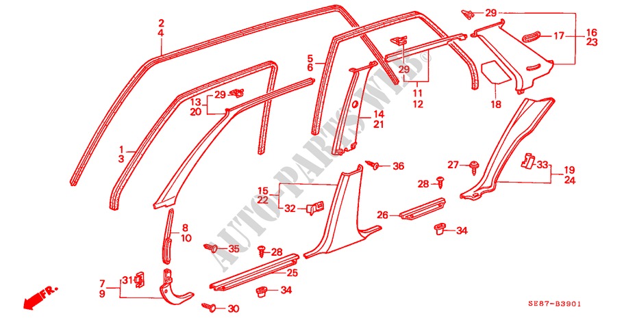 OPENING TRIM (4D) for Honda ACCORD EX-2.0I 4 Doors 4 speed automatic 1989