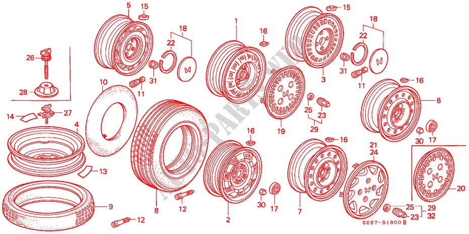 TIRE/WHEEL DISK for Honda ACCORD EX-2.0I 4 Doors 4 speed automatic 1989