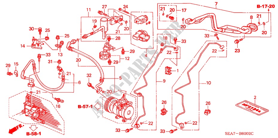 AIR CONDITIONER(HOSE/PIPE )(LH)(DIESEL) for Honda ACCORD 2.2 SPORT 4 Doors 5 speed manual 2004