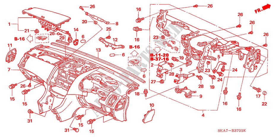 INSTRUMENT PANEL (RH) for Honda ACCORD 2.2 EXECUTIVE 4 Doors 5 speed manual 2004