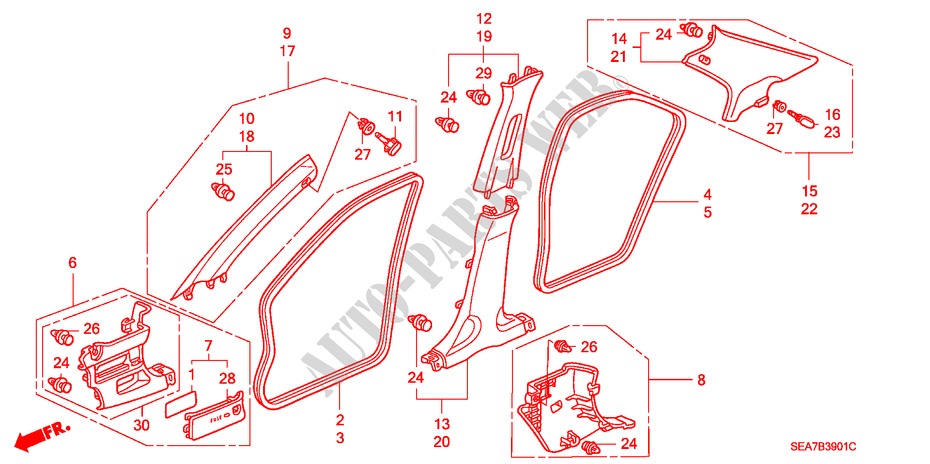 PILLAR GARNISH (RH) for Honda ACCORD 2.2 SPORT 4 Doors 5 speed manual 2004