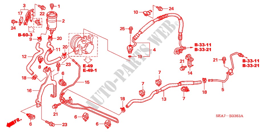 P.S. LINES (HPS) (DIESEL) (RH) for Honda ACCORD 2.2 SPORT 4 Doors 5 speed manual 2004