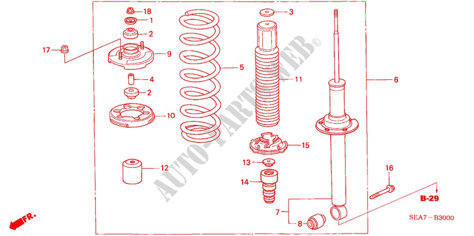 REAR SHOCK ABSORBER for Honda ACCORD 2.4 TYPE S 4 Doors 6 speed manual 2003