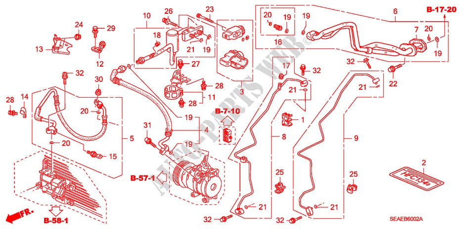AIR CONDITIONER (HOSES/PI PES) (LH) (DIESEL) for Honda ACCORD 2.2 SPORT SE 4 Doors 6 speed manual 2008