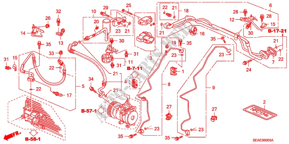 AIR CONDITIONER (HOSES/PI PES) (RH) (DIESEL) for Honda ACCORD 2.2 EXECUTIVE 4 Doors 6 speed manual 2007