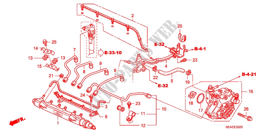 FUEL RAIL/HIGH PRESSURE P UMP (DIESEL) for Honda ACCORD 2.2 SPORT SE 4 Doors 6 speed manual 2008
