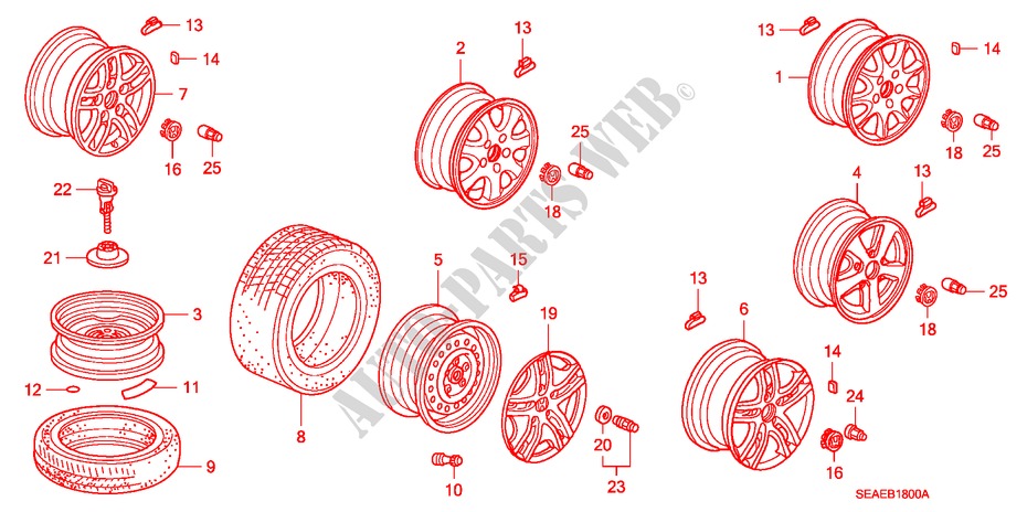 TIRE/WHEEL DISKS for Honda ACCORD 2.0 TYPE S 4 Doors 5 speed automatic 2007