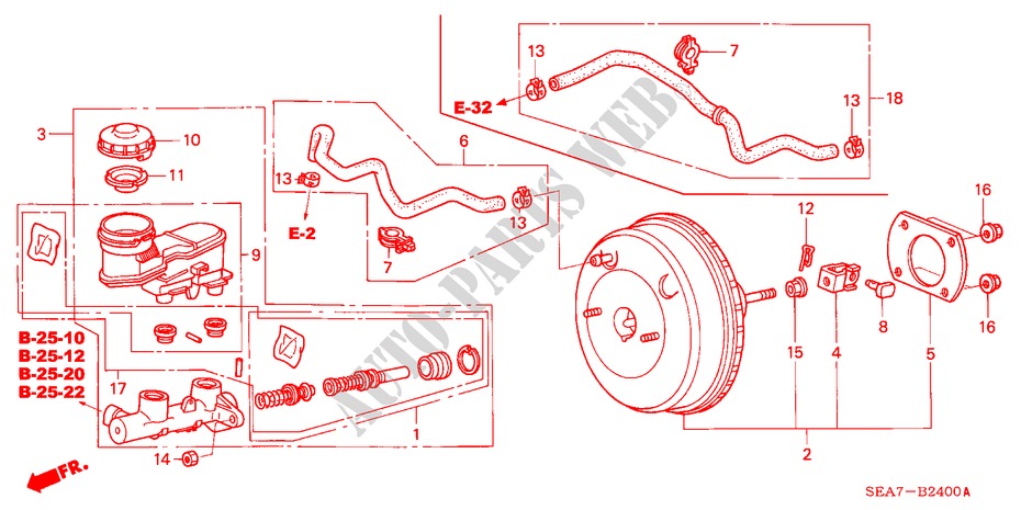 BRAKE MASTER CYLINDER/ MASTER POWER (LH) for Honda ACCORD TOURER 2.0 COMFORT 5 Doors 5 speed manual 2005