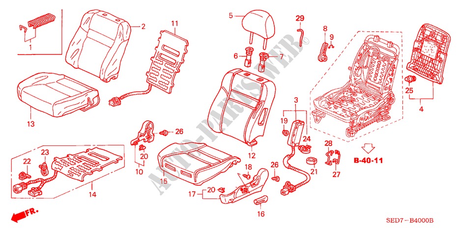 FRONT SEAT (L.)(LH)(1) for Honda ACCORD TOURER 2.0 COMFORT 5 Doors 5 speed manual 2003