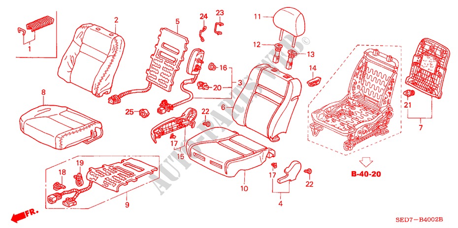 FRONT SEAT (R.)(LH)(1) for Honda ACCORD TOURER 2.0 COMFORT 5 Doors 5 speed manual 2003