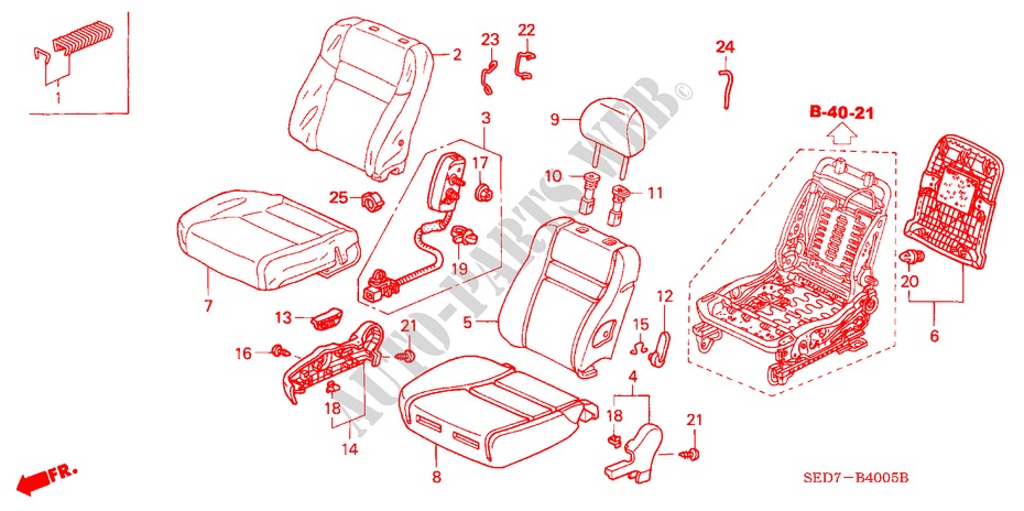 FRONT SEAT (R.)(RH)(1) for Honda ACCORD TOURER 2.4 TYPE S 5 Doors 6 speed manual 2003