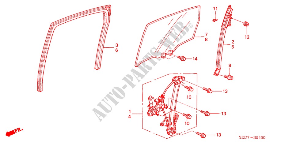 REAR DOOR GLASS/DOOR REGU LATOR for Honda ACCORD TOURER 2.0 COMFORT 5 Doors 5 speed manual 2003