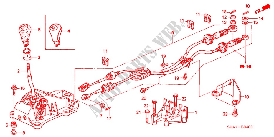 SHIFT LEVER (DIESEL) (RH) for Honda ACCORD TOURER 2.2 EXECUTIVE 5 Doors 5 speed manual 2005