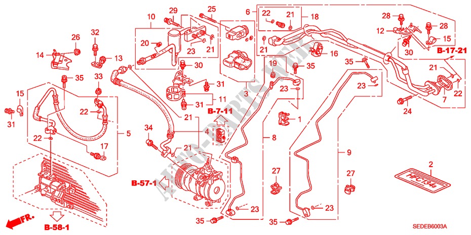 AIR CONDITIONER (HOSES/PI PES) (RH) (DIESEL) for Honda ACCORD TOURER 2.2 EXECUTIVE 5 Doors 6 speed manual 2006