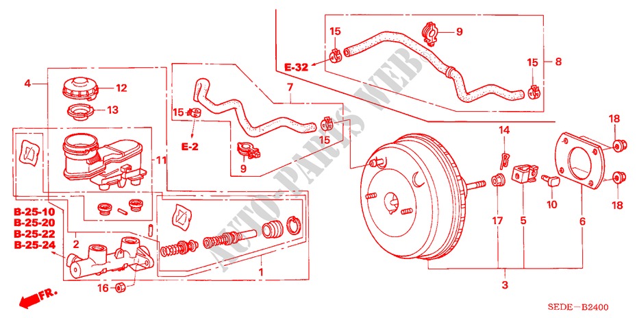 BRAKE MASTER CYLINDER/ MASTER POWER (LH) for Honda ACCORD TOURER 2.4 TYPE S 5 Doors 6 speed manual 2007