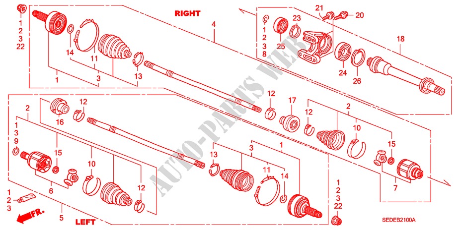 FRONT DRIVESHAFT/HALF SHA FT(1) for Honda ACCORD TOURER 2.4 EXECUTIVE 5 Doors 6 speed manual 2006