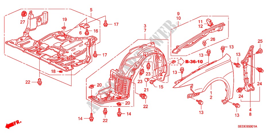 FRONT FENDERS (DIESEL) for Honda ACCORD TOURER 2.2 SPORT 5 Doors 6 speed manual 2007