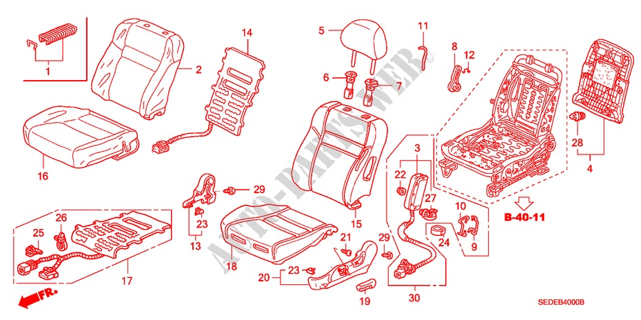 FRONT SEAT (L.)(LH)(1) for Honda ACCORD TOURER 2.0 COMFORT 5 Doors 5 speed manual 2007