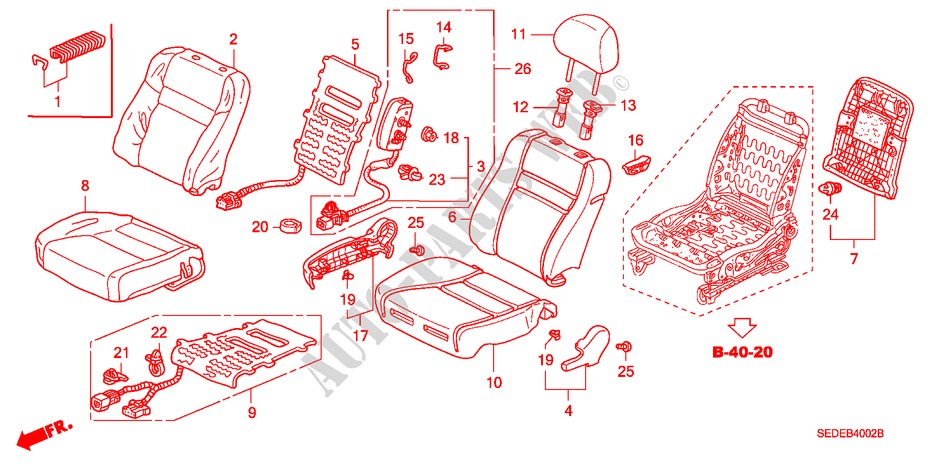 FRONT SEAT (R.)(LH)(1) for Honda ACCORD TOURER 2.4 TYPE S 5 Doors 6 speed manual 2007