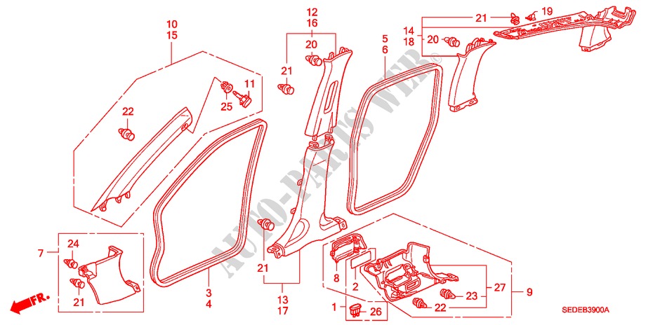 PILLAR GARNISH (LH) for Honda ACCORD TOURER 2.0 COMFORT 5 Doors 5 speed manual 2007
