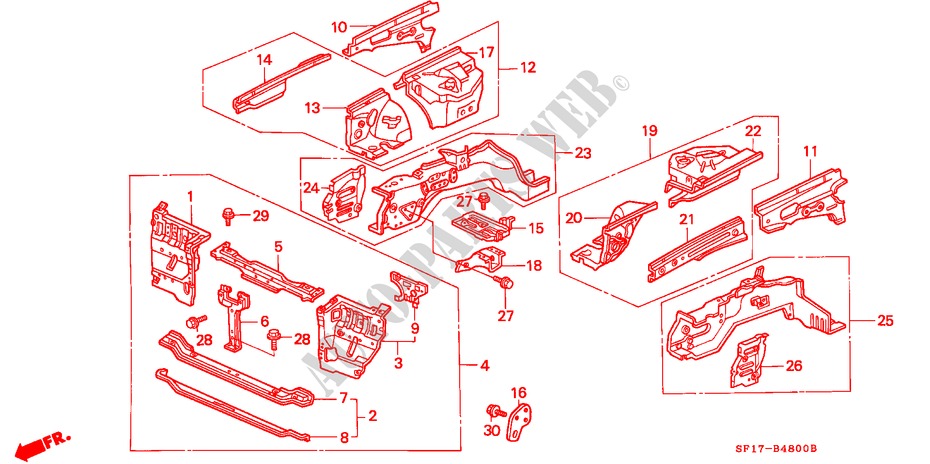 BODY STRUCTURE COMPONENTS (1) for Honda PRELUDE 2.0I-16 4WS 2 Doors 5 speed manual 1988