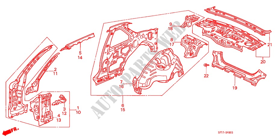 BODY STRUCTURE COMPONENTS (4) for Honda PRELUDE 2.0I-16 4WS 2 Doors 4 speed automatic 1990