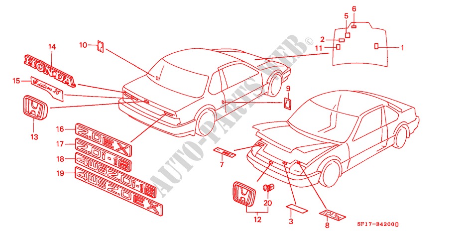 EMBLEM for Honda PRELUDE 2.0I-16 4WS 2 Doors 5 speed manual 1990