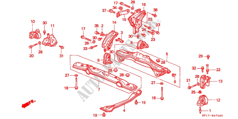 ENGINE MOUNTS for Honda PRELUDE 2.0I-16 4WS 2 Doors 5 speed manual 1988