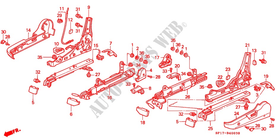 FRONT SEAT COMPONENTS (2) for Honda PRELUDE 2.0I-16 4WS 2 Doors 4 speed automatic 1990