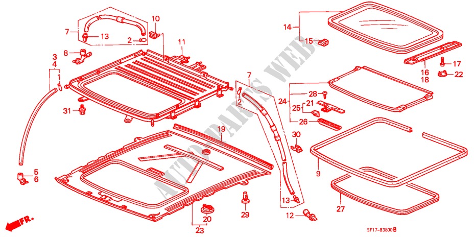 SLIDING ROOF (1) for Honda PRELUDE 2.0I-16 4WS 2 Doors 4 speed automatic 1990