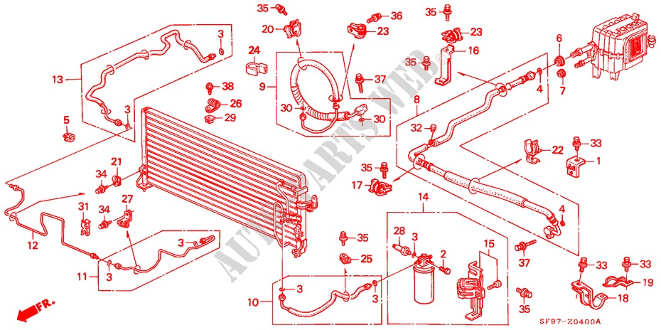 AIR CONDITIONER (HOSES/PIPES)(1) for Honda PRELUDE 2.0I-16 4WS 2 Doors 4 speed automatic 1991